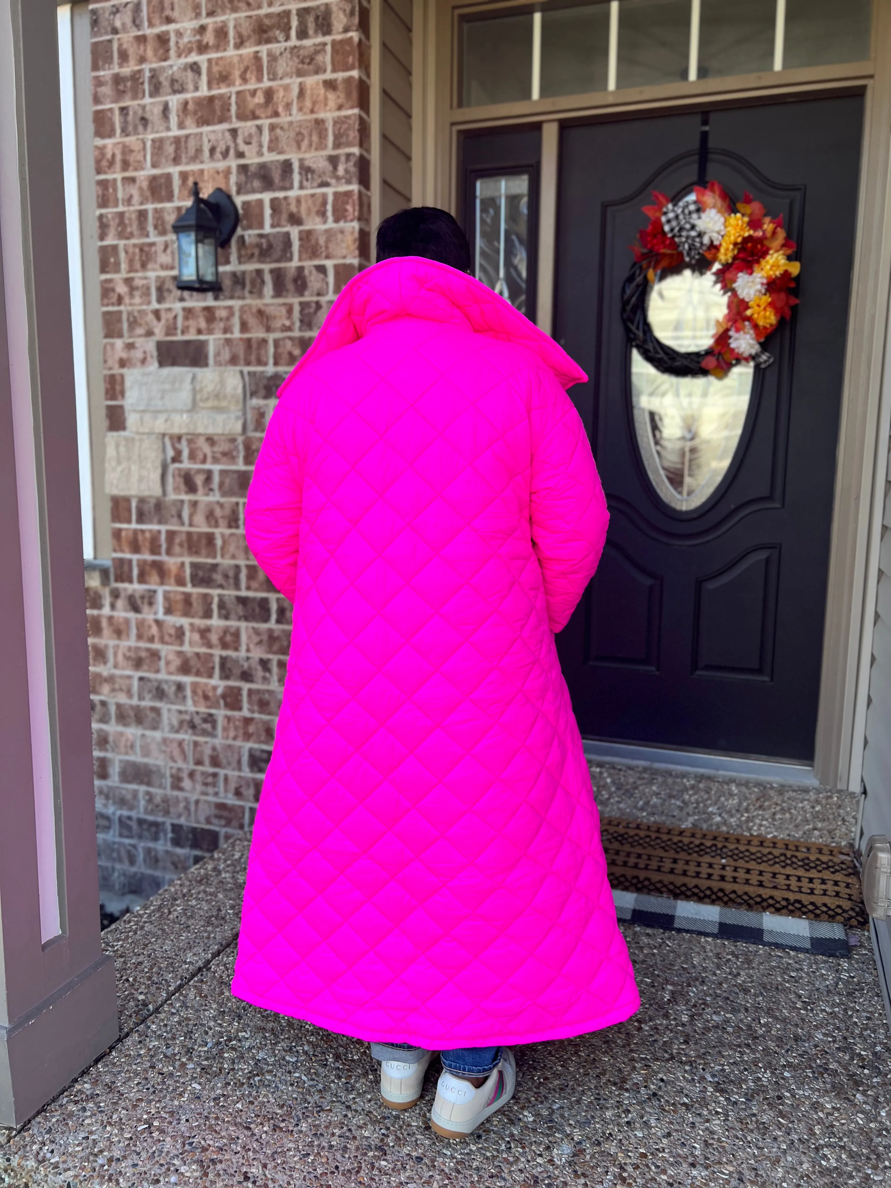 Women's High Neck Fuchsia Quilted Coat