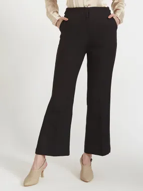 Women'S Luxury Banana Crepe Black Flared Trouser Slash Pocket