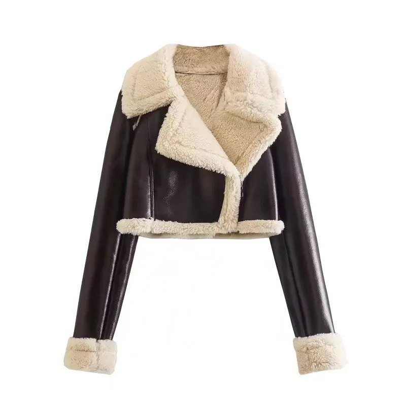 Women's Short Lapel Long Sleeve Jacket with fur- GlamzLife