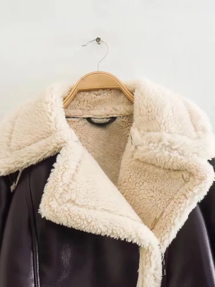 Women's Short Lapel Long Sleeve Jacket with fur- GlamzLife