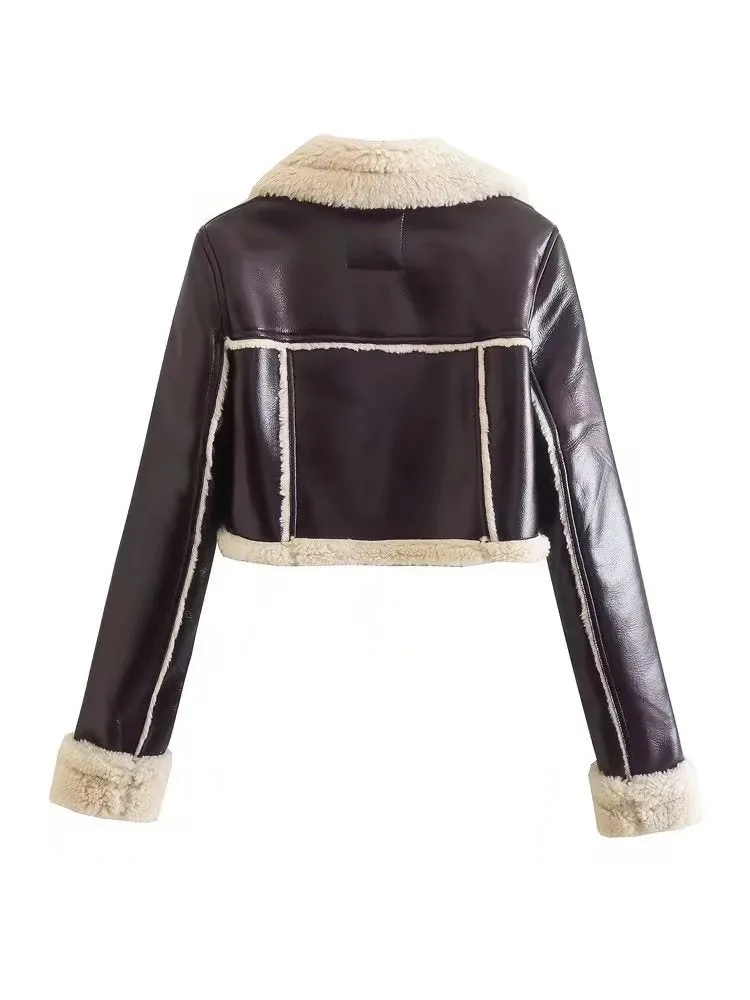 Women's Short Lapel Long Sleeve Jacket with fur- GlamzLife