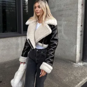 Women's Short Lapel Long Sleeve Jacket with fur- GlamzLife