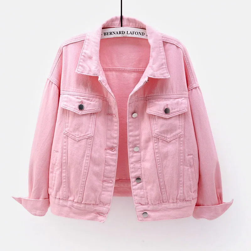 Women’s Solid Colour Denim Jacket with Pockets