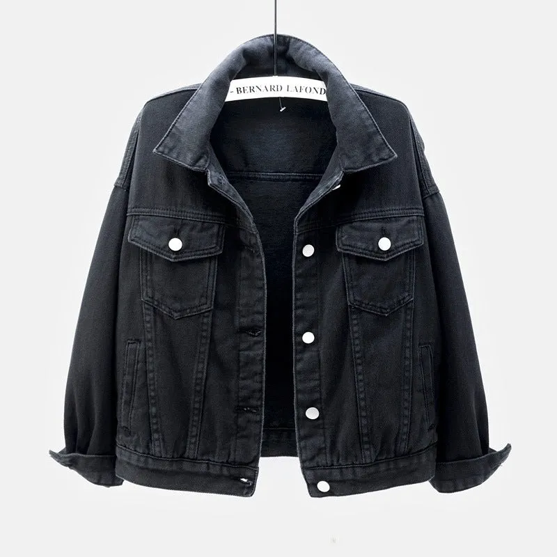 Women’s Solid Colour Denim Jacket with Pockets