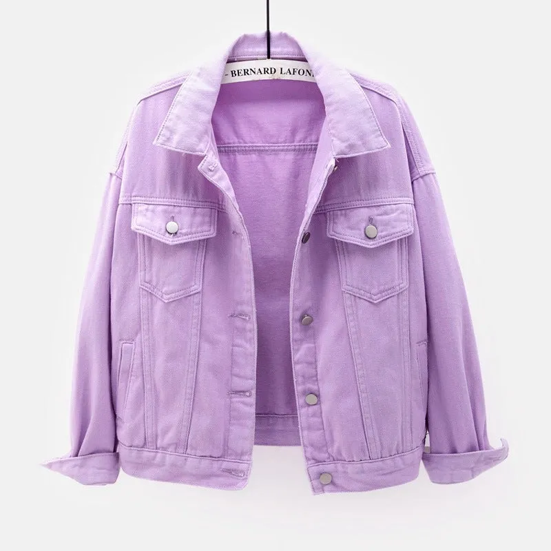 Women’s Solid Colour Denim Jacket with Pockets
