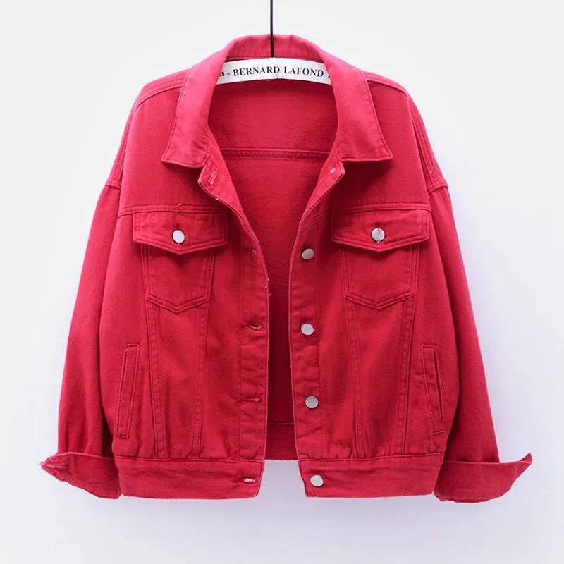 Women’s Solid Colour Denim Jacket with Pockets