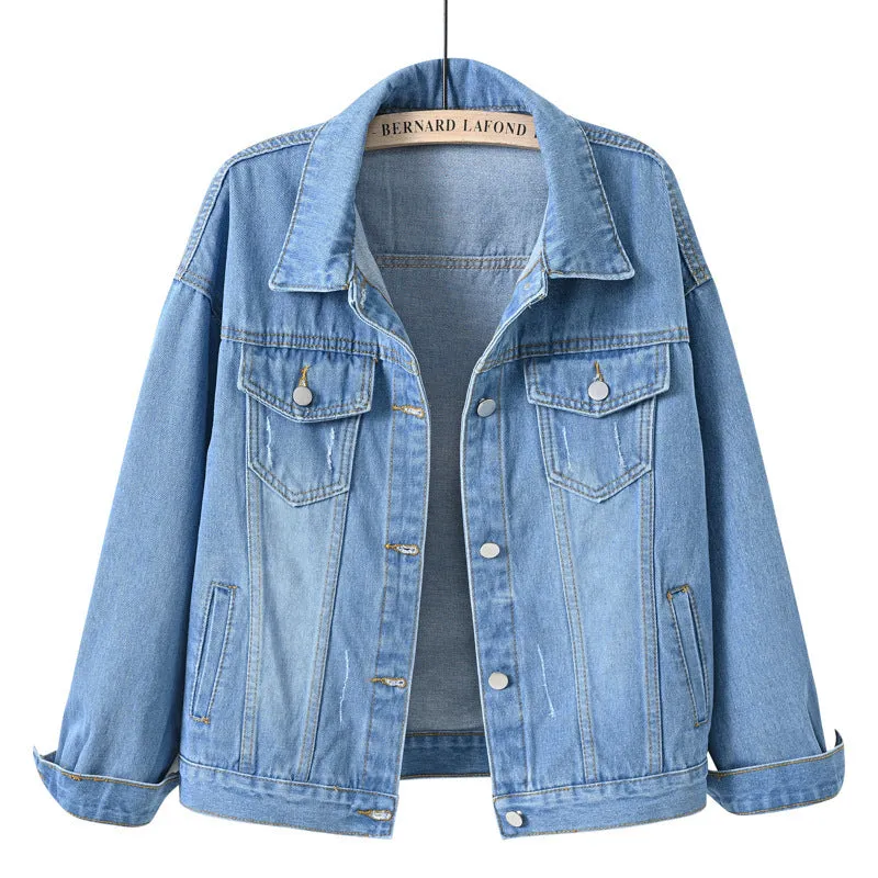 Women’s Solid Colour Denim Jacket with Pockets
