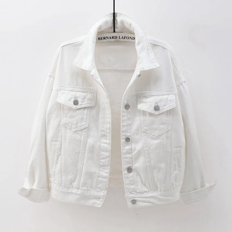 Women’s Solid Colour Denim Jacket with Pockets