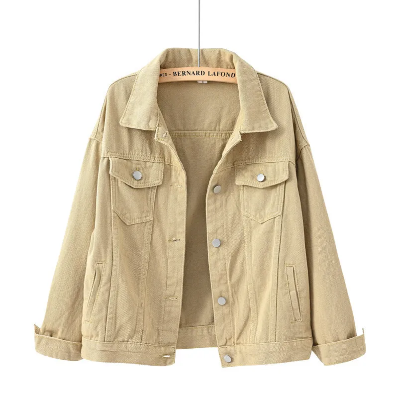 Women’s Solid Colour Denim Jacket with Pockets