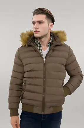 WSS Men's Brown Down coat with Fur  - Singen