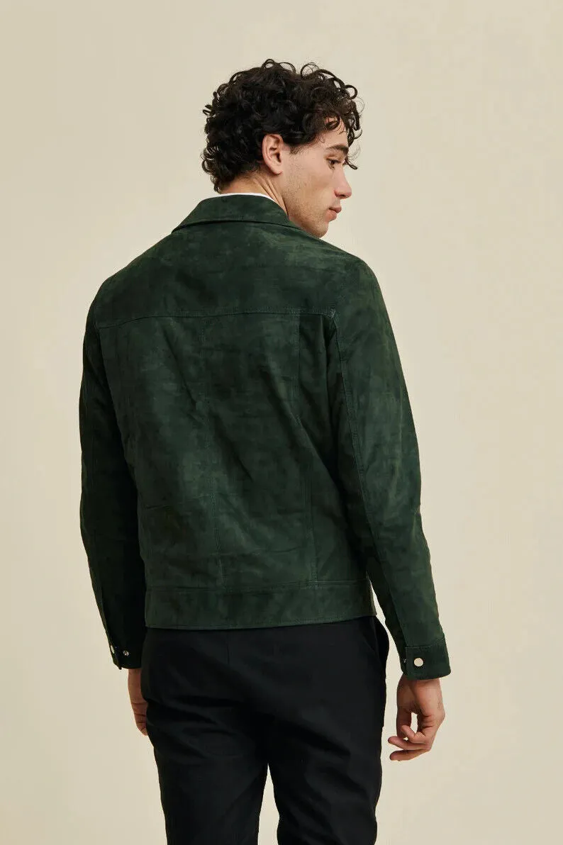 Xomi Green Leather Suede Jacket Men Biker Motorcycle