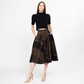XS 80s Dark Plaid Midi Circle Skirt 24.5"