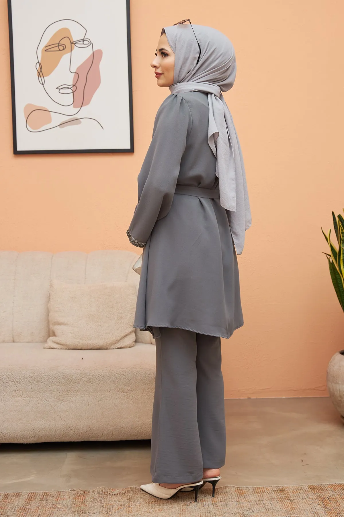 ZRF Women Spanish Flared Pants Tunic Set - Gray - Lausanne